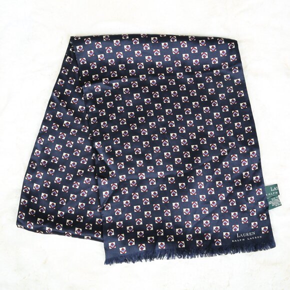 Lauren Ralph Lauren Other - LAUREN RALPH LAUREN 100% Silk Navy Blue Foulard Print Scarf - Reversible Motif